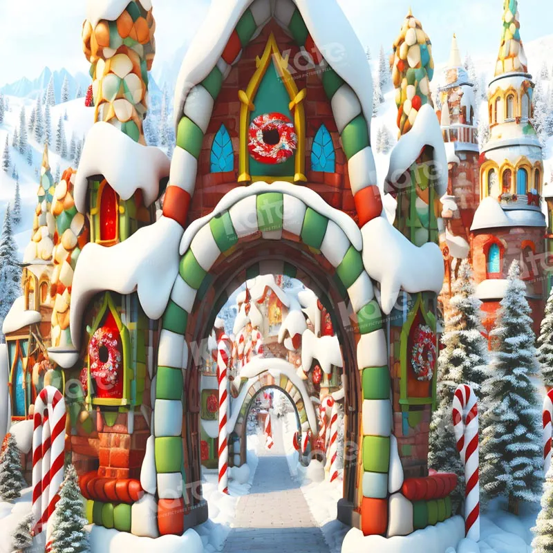 Kate Christmas Candy Snow Street Backdrop for Photography