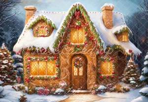 Kate Christmas Cartoon Cabin Snow Backdrop Designed by Emetselch