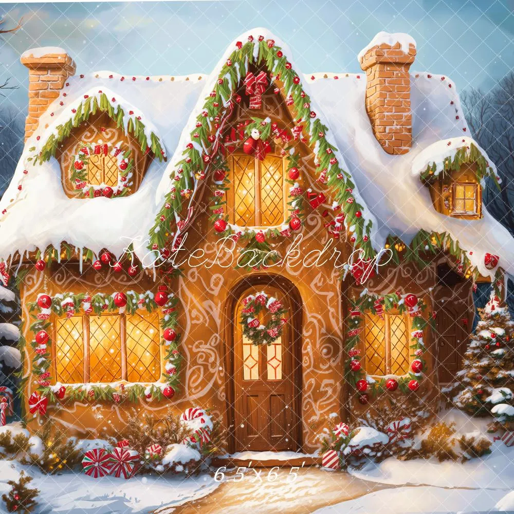 Kate Christmas Cartoon Cabin Snow Backdrop Designed by Emetselch