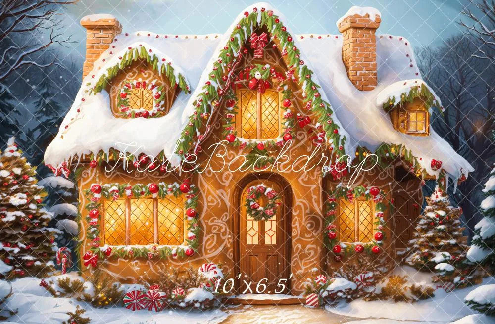 Kate Christmas Cartoon Cabin Snow Backdrop Designed by Emetselch