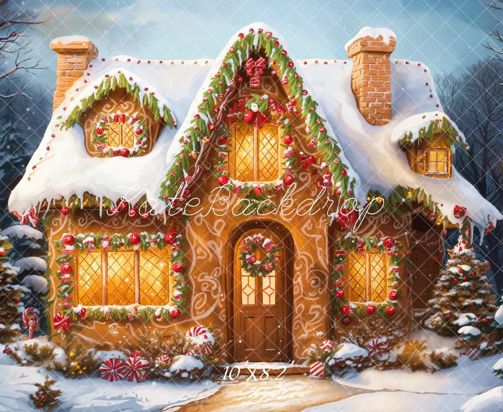 Kate Christmas Cartoon Cabin Snow Backdrop Designed by Emetselch