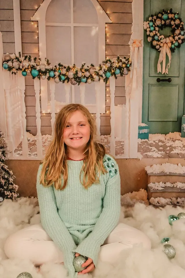 Kate Christmas Decoration White Snow Room with Stairs Backdrops for Photography