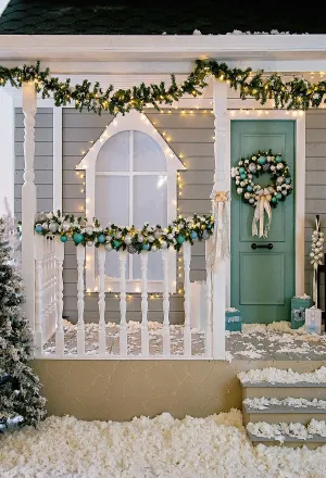 Kate Christmas Decoration White Snow Room with Stairs Backdrops for Photography