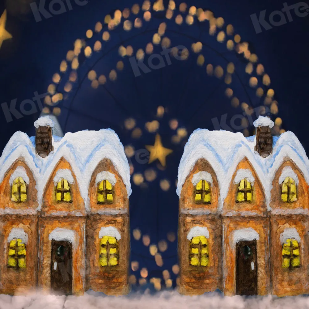 Kate Christmas Fireworks Star House Snow Backdrop for Photography