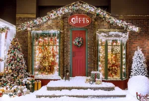 Kate Christmas Giftshop Decorations Snow Backdrop for Photography