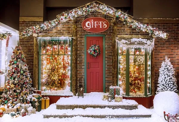 Kate Christmas Giftshop Decorations Snow Backdrop for Photography