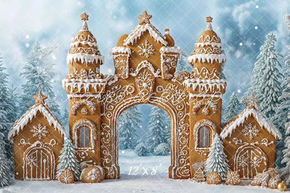 Kate Christmas Gingerbread Castle Snow Backdrop Designed by Emetselch