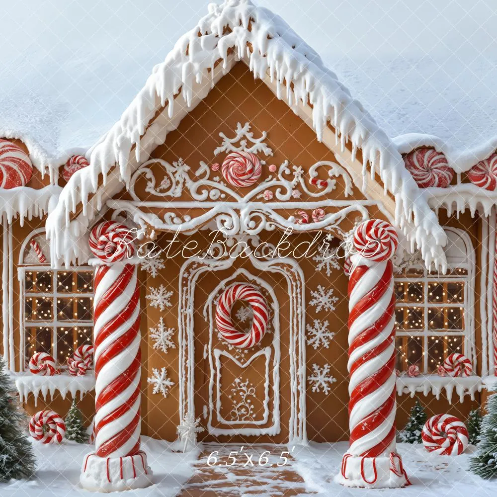 Kate Christmas Gingerbread House Candy Canes Snow Backdrop Designed by Emetselch