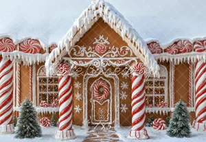 Kate Christmas Gingerbread House Candy Canes Snow Backdrop Designed by Emetselch