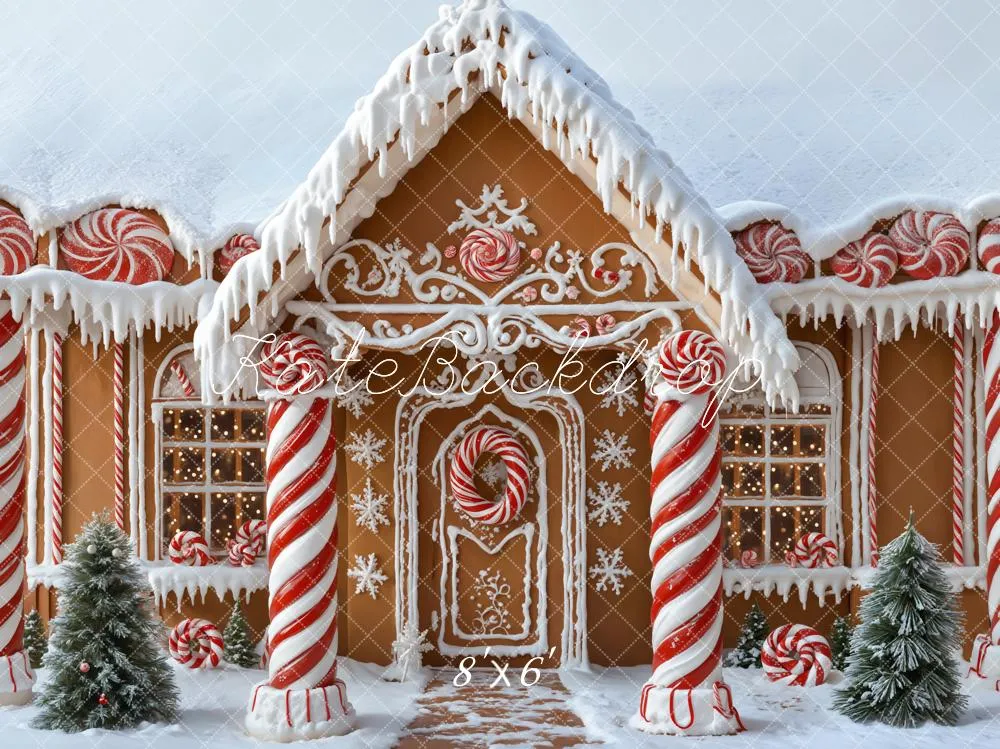 Kate Christmas Gingerbread House Candy Canes Snow Backdrop Designed by Emetselch