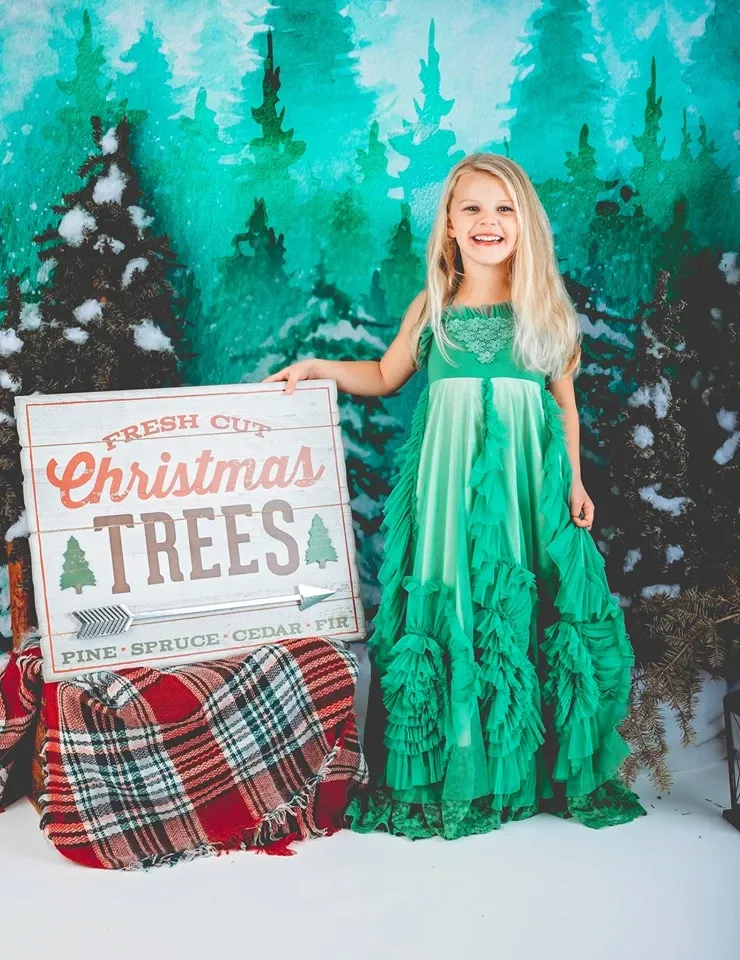 Kate Christmas Green Pine Trees Snow Farm Backdrop Designed By Jerry_Sina