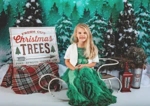 Kate Christmas Green Pine Trees Snow Farm Backdrop Designed By Jerry_Sina
