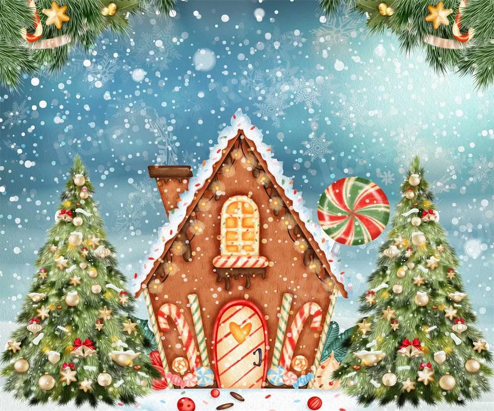 Kate Christmas Oil Painting Candy House Snow Backdrop for Photography