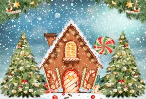 Kate Christmas Oil Painting Candy House Snow Backdrop for Photography