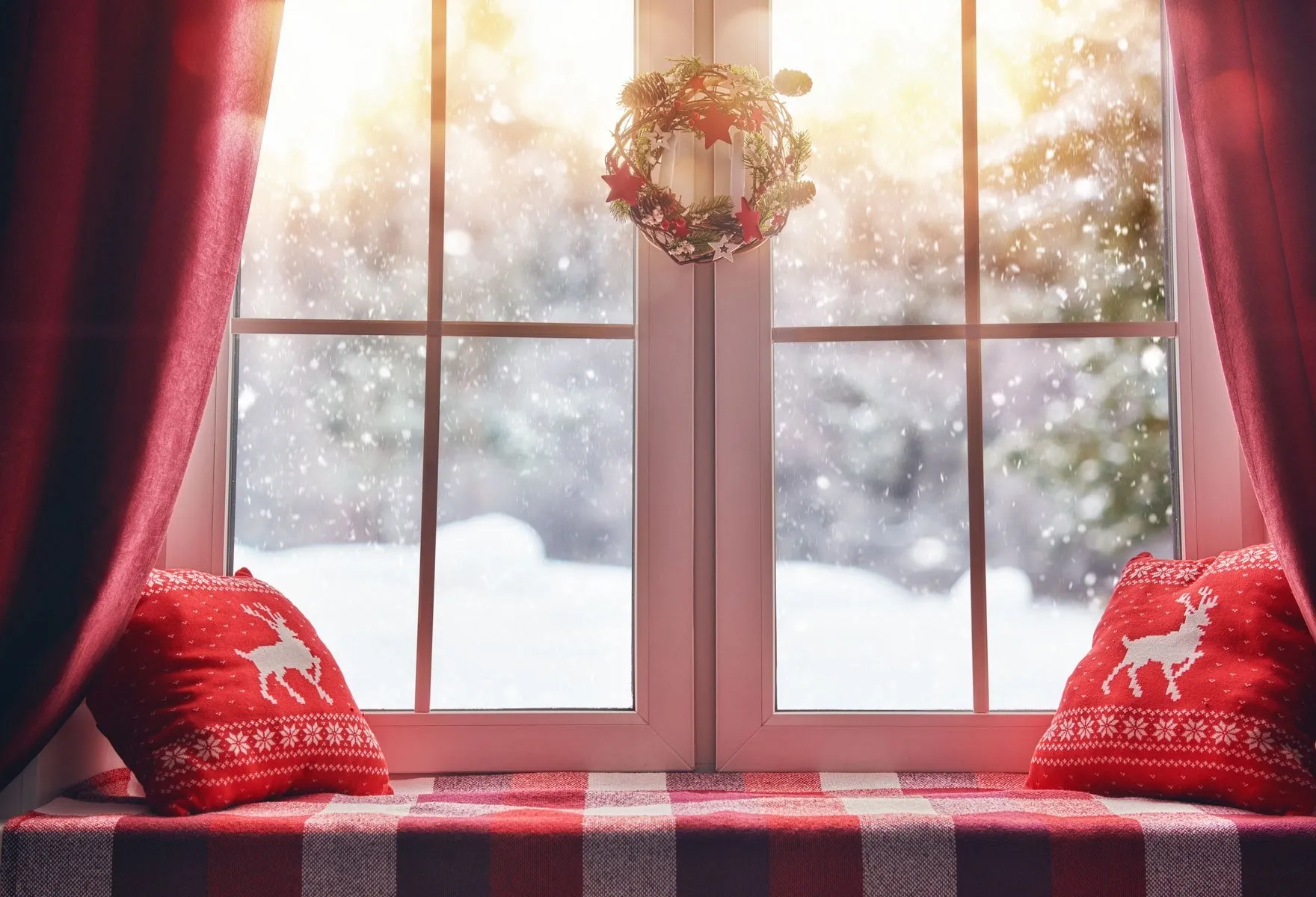 Kate Christmas Snow And Sunshine Outside Window Backdrops for Photography