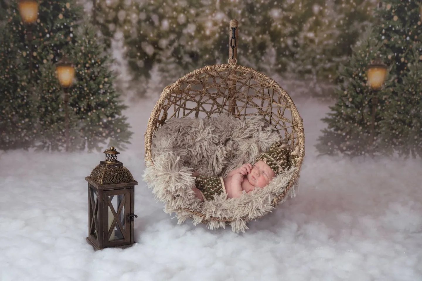 Kate Christmas Snow Forest Lights Backdrop for Photography