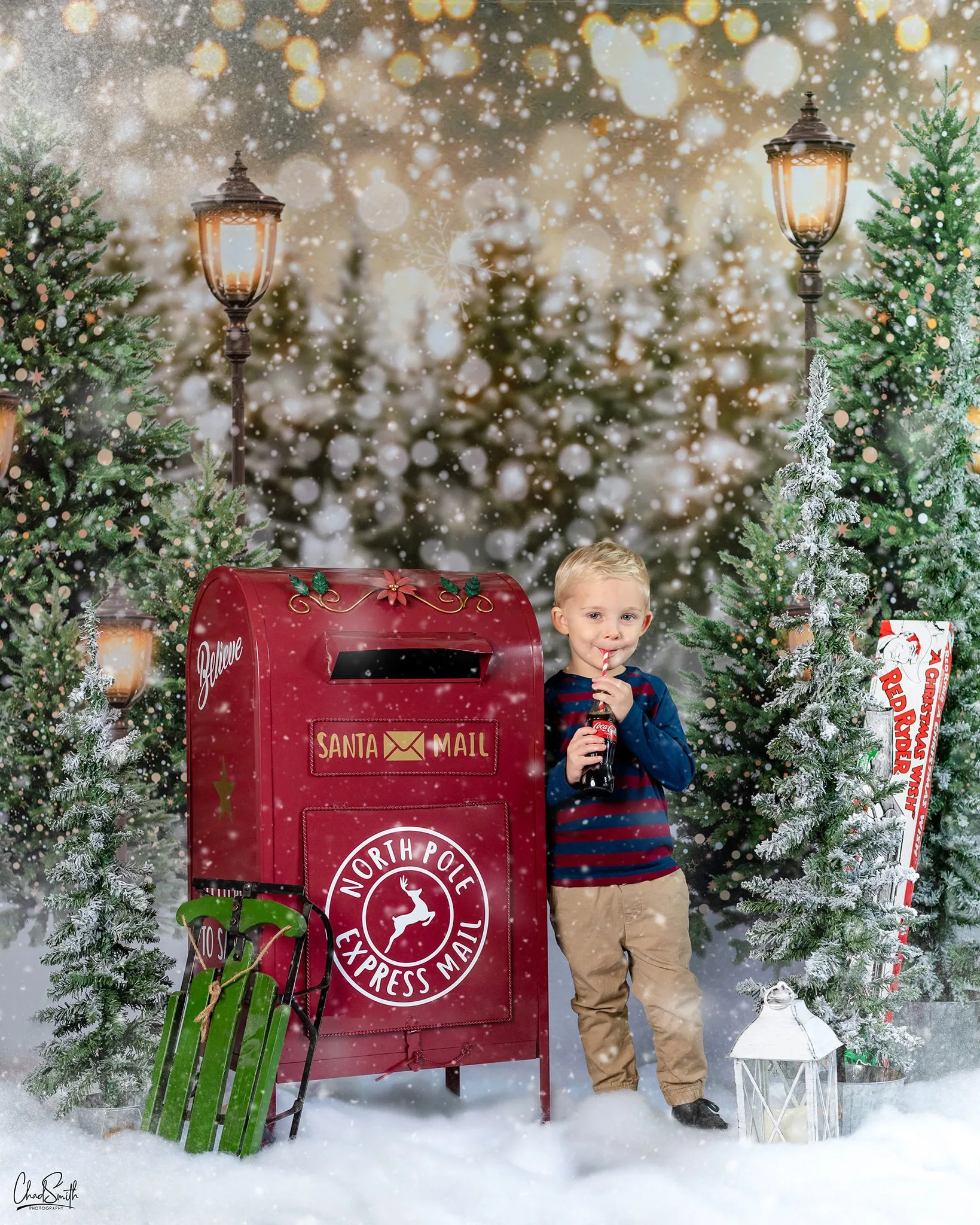 Kate Christmas Snow Forest Lights Backdrop for Photography