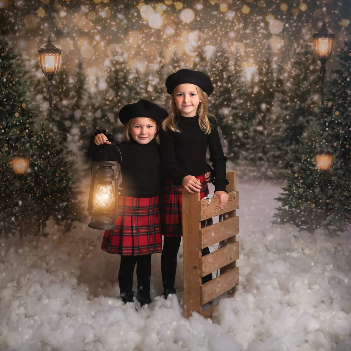 Kate Christmas Snow Forest Lights Backdrop for Photography