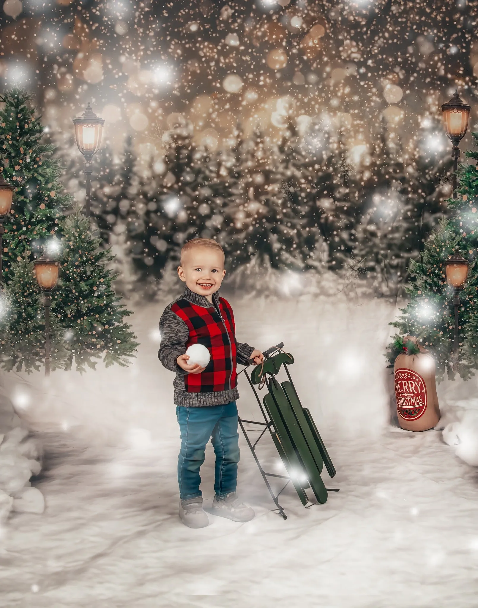 Kate Christmas Snow Forest Lights Backdrop for Photography