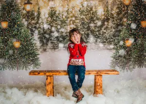 Kate Christmas Snow Forest Lights Backdrop for Photography