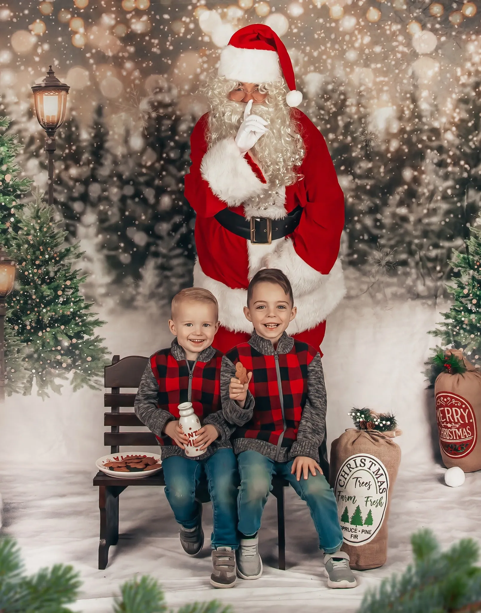 Kate Christmas Snow Forest Lights Backdrop for Photography