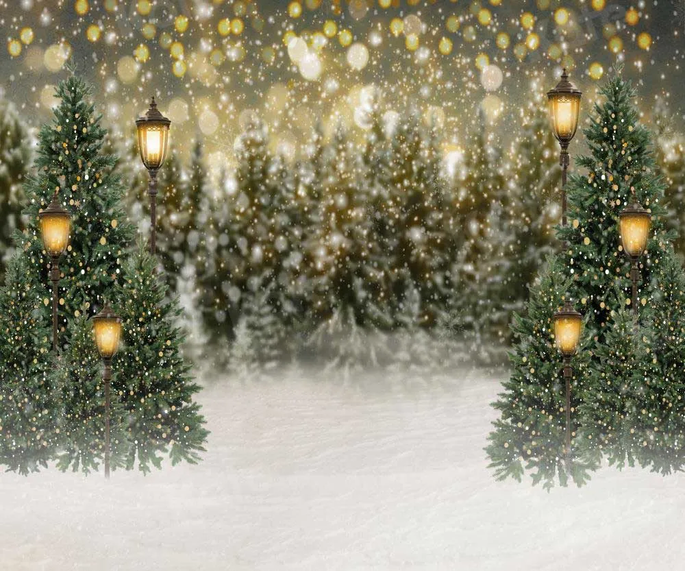 Kate Christmas Snow Forest Lights Backdrop for Photography
