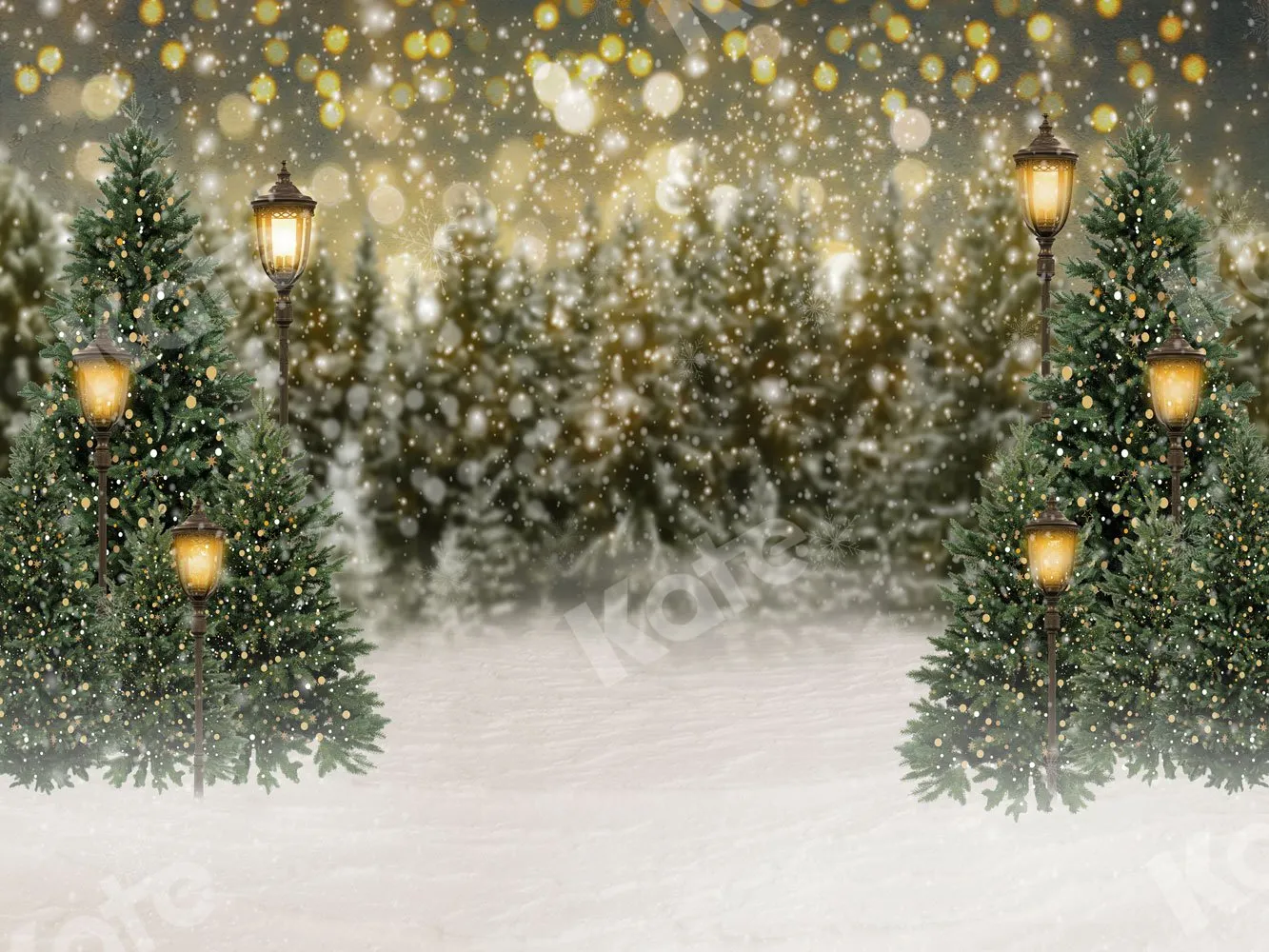 Kate Christmas Snow Forest Lights Backdrop for Photography