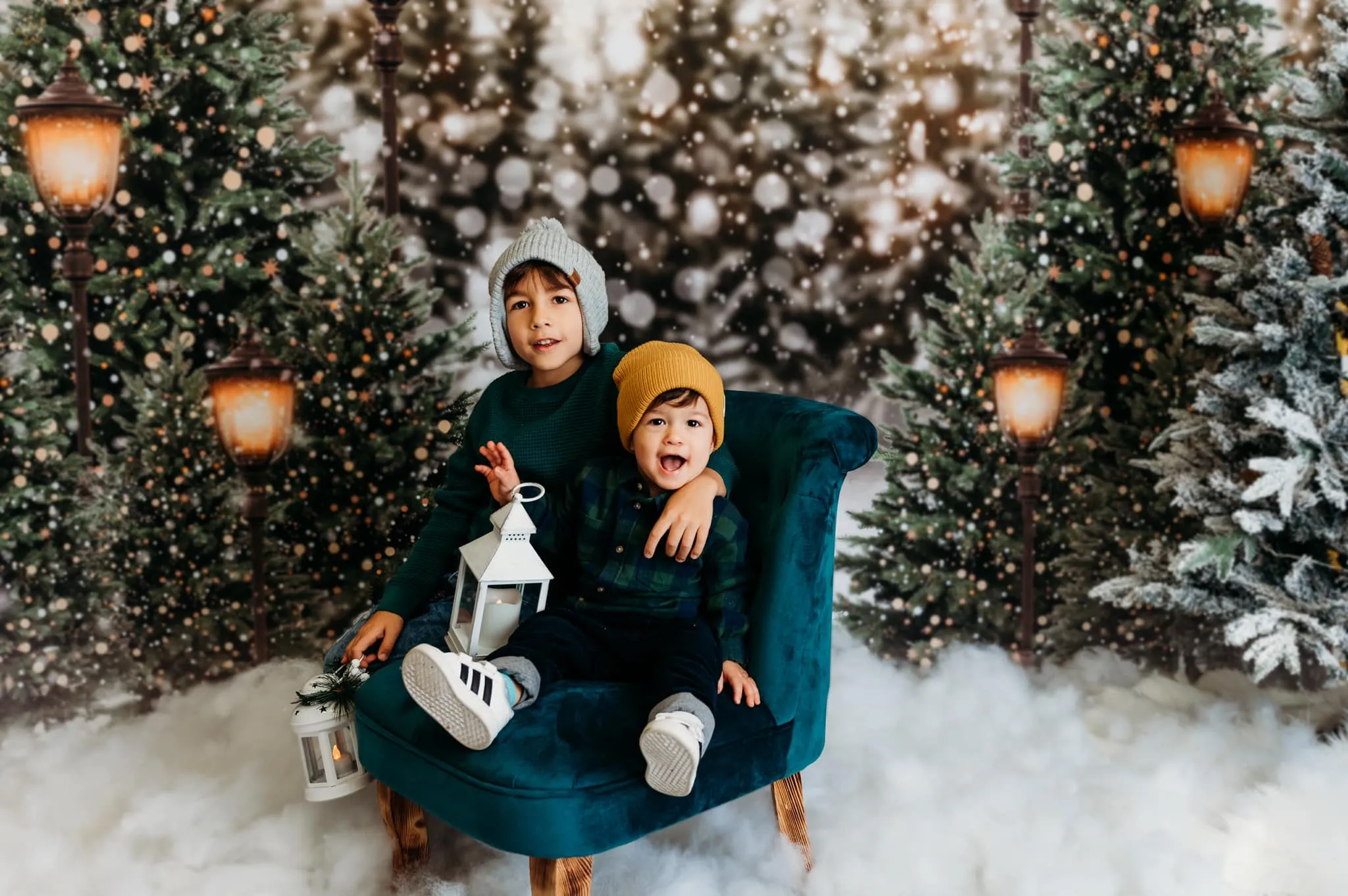 Kate Christmas Snow Forest Lights Backdrop for Photography