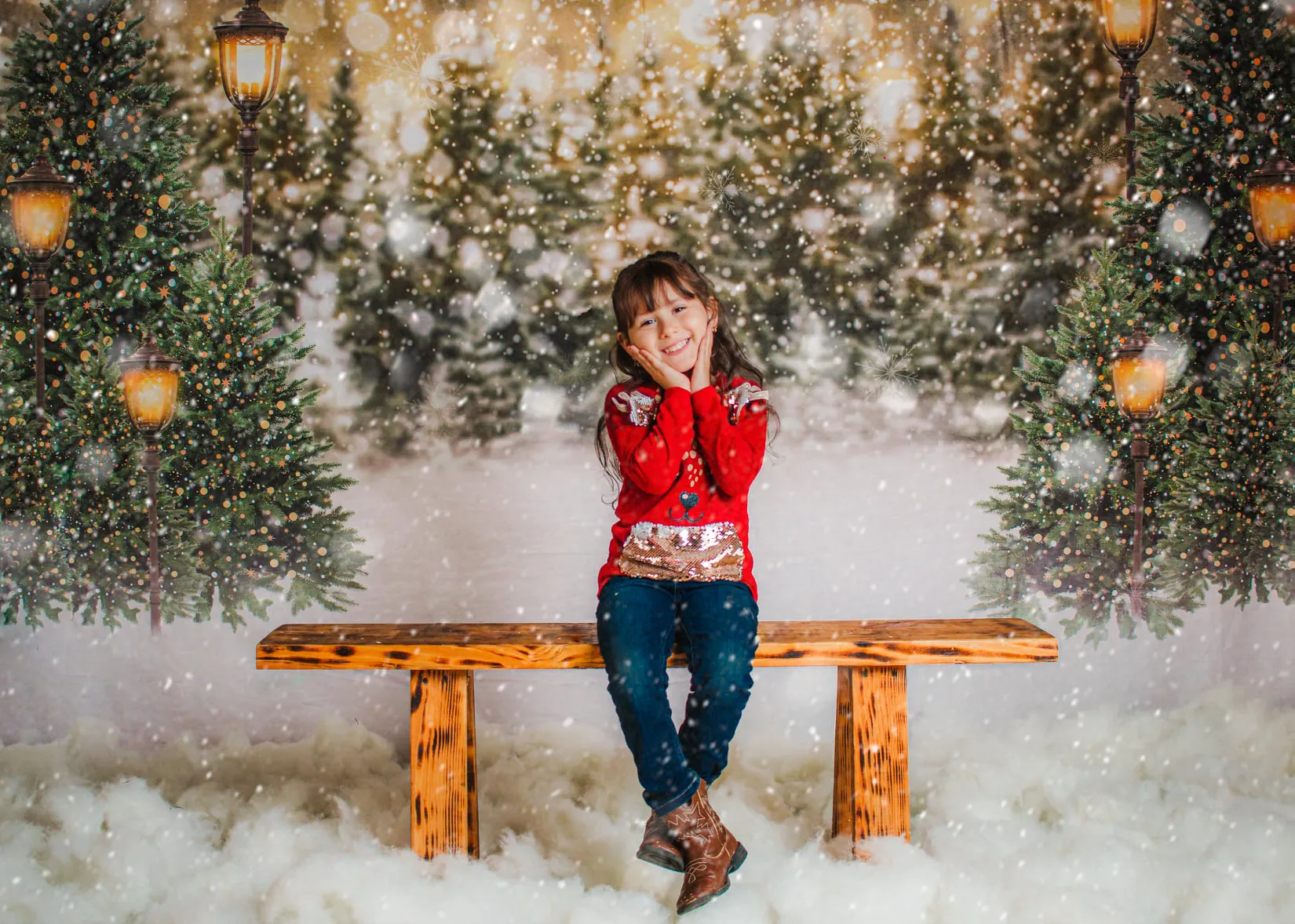 Kate Christmas Snow Forest Lights Backdrop for Photography