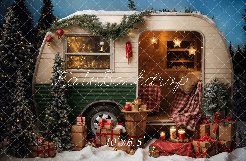 Kate Christmas Snow Night Camping Car Backdrop Designed by Emetselch