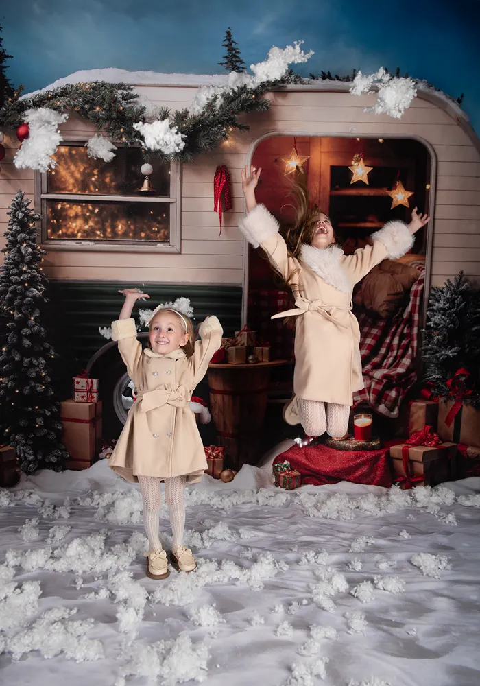 Kate Christmas Snow Night Camping Car Backdrop Designed by Emetselch
