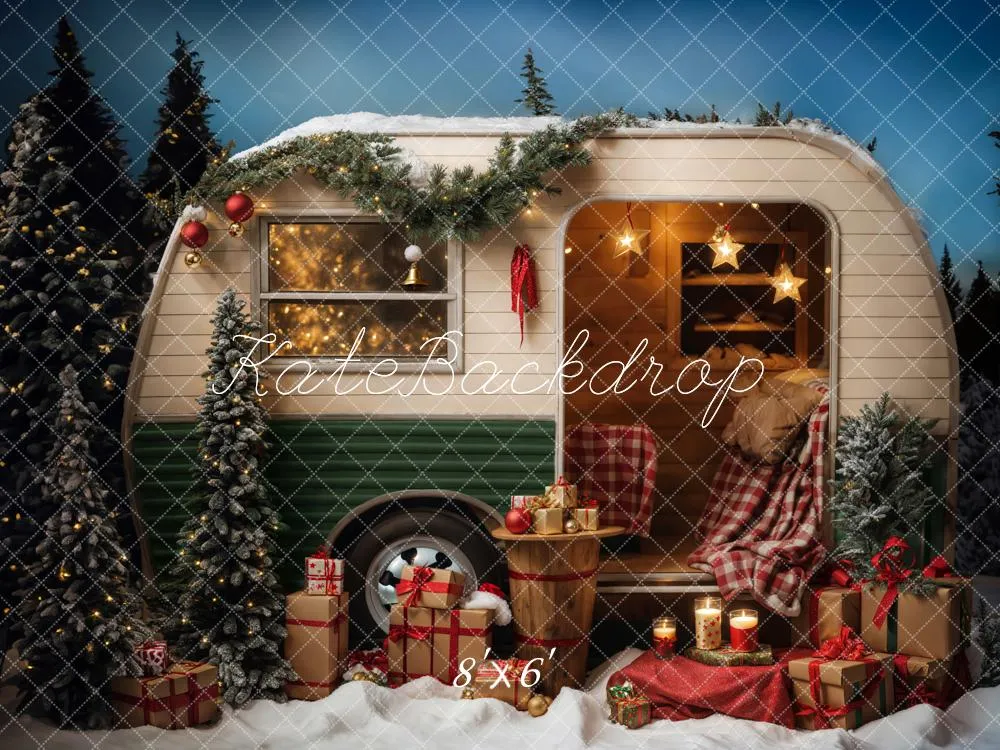 Kate Christmas Snow Night Camping Car Backdrop Designed by Emetselch