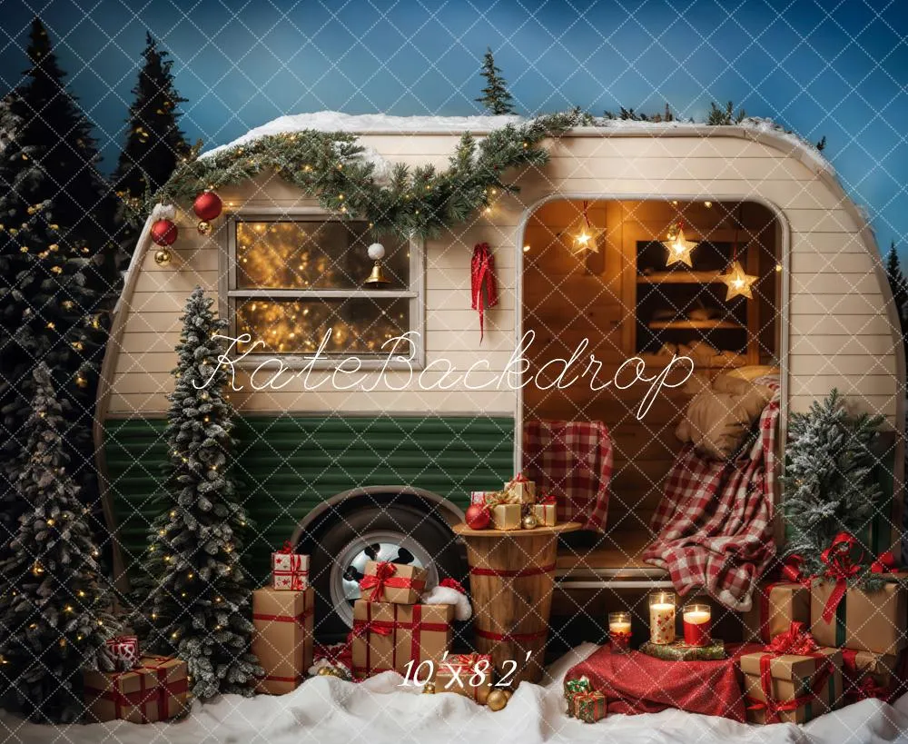 Kate Christmas Snow Night Camping Car Backdrop Designed by Emetselch