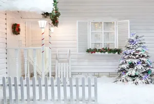 Kate Christmas Snow White Room with Tree Fence Backdrop for Photography