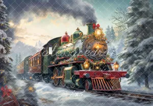 Kate Christmas Steam Train Winter Snow Backdrop Designed by Emetselch