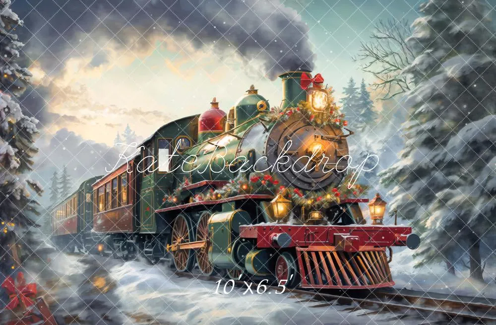 Kate Christmas Steam Train Winter Snow Backdrop Designed by Emetselch