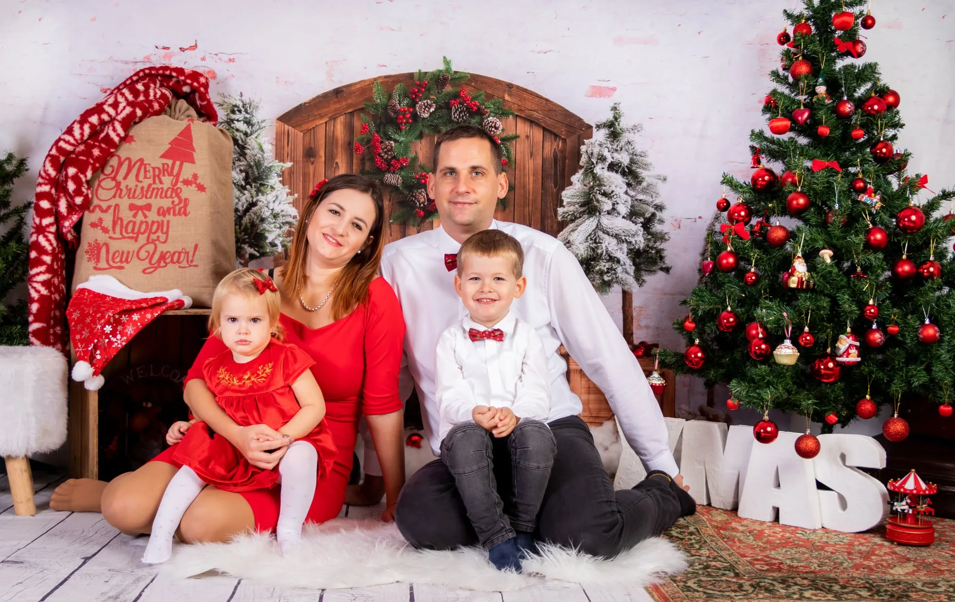 Kate Christmas Tree Snow Barn Door Backdrop Designed by Emetselch