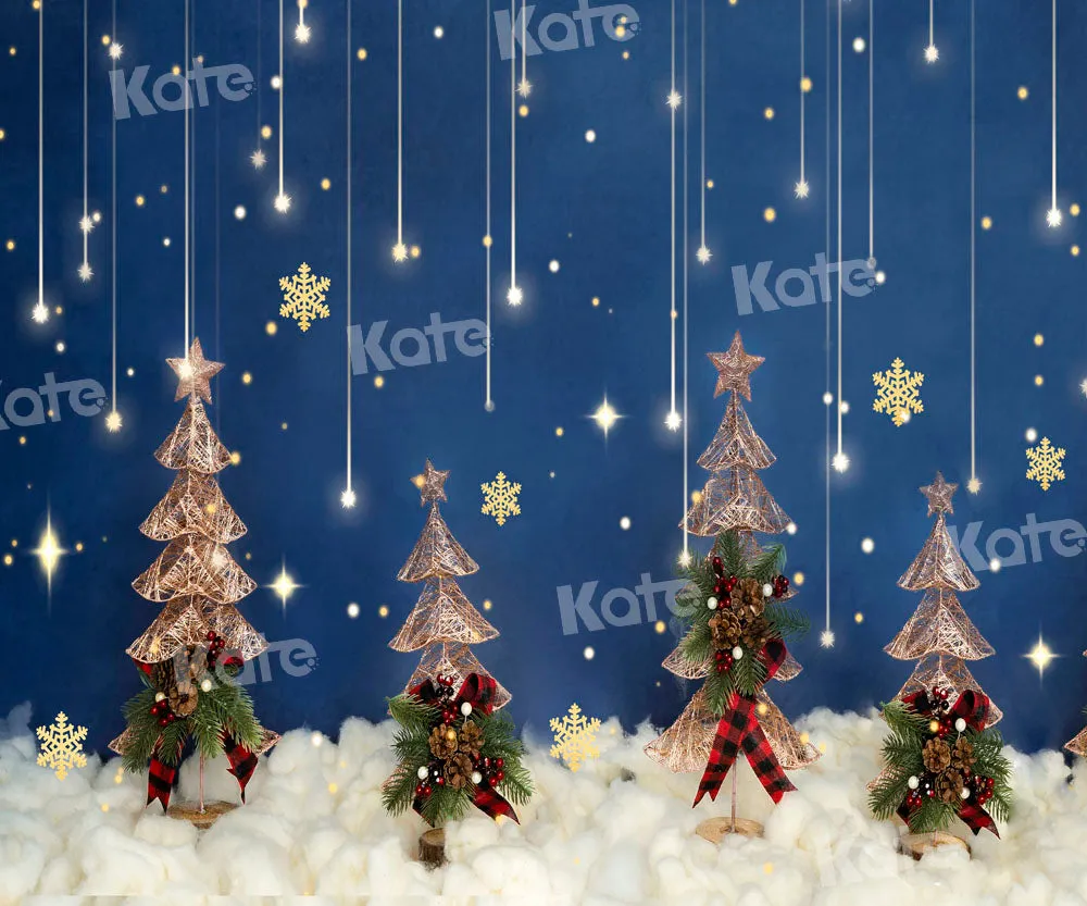 Kate Christmas Tree Snow Star Cloud Blue Backdrop Designed by Emetselch