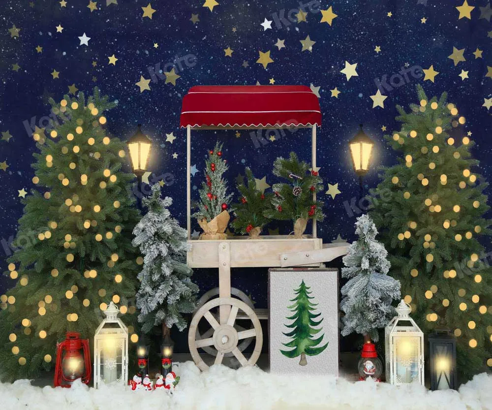 Kate Christmas Trees Night Snow Winter Backdrop Designed by Emetselch