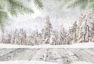 Kate Christmas White Snow Trees with Wooden Floor Backdrop for Photography