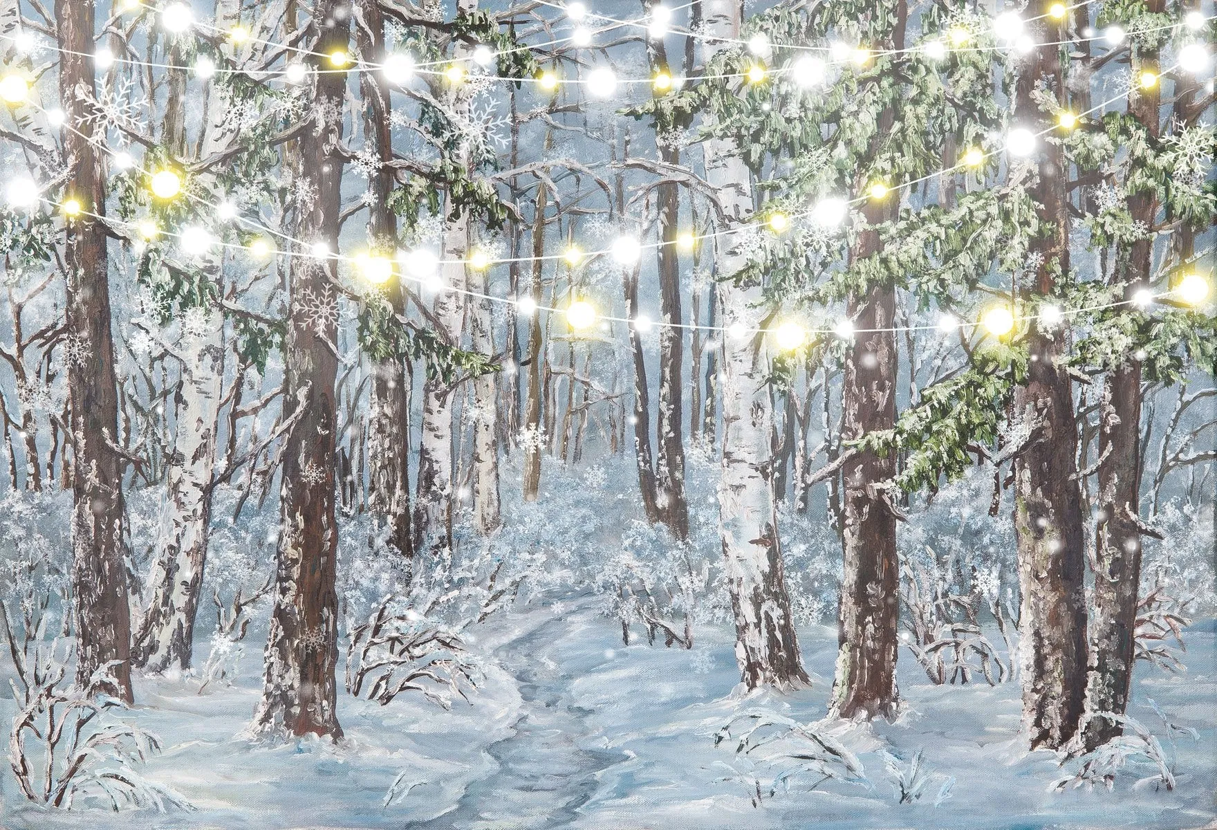 Kate Christmas Winter Snow Tree With Lights Backdrop for Photography Designed by JFCC