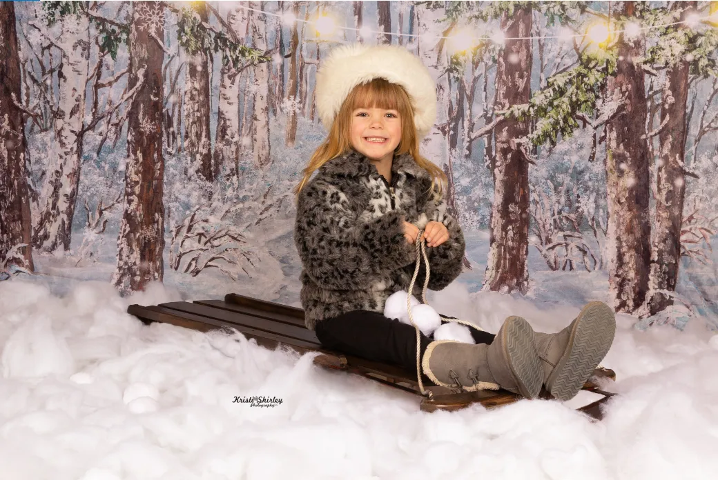 Kate Christmas Winter Snow Tree With Lights Backdrop for Photography Designed by JFCC