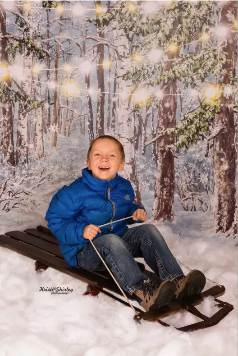 Kate Christmas Winter Snow Tree With Lights Backdrop for Photography Designed by JFCC
