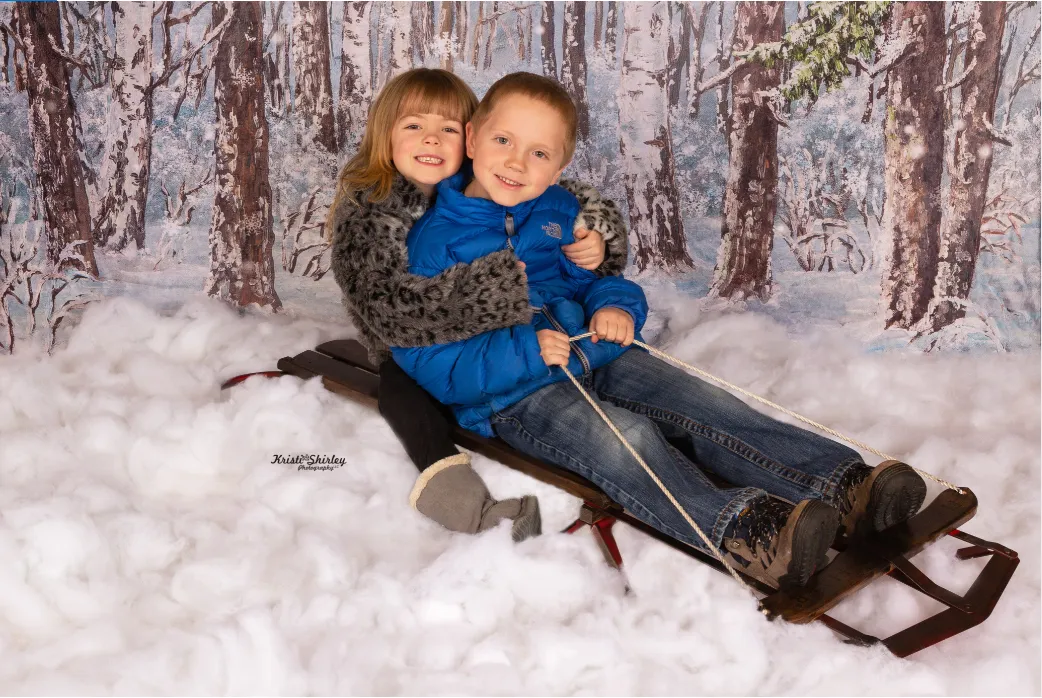 Kate Christmas Winter Snow Tree With Lights Backdrop for Photography Designed by JFCC