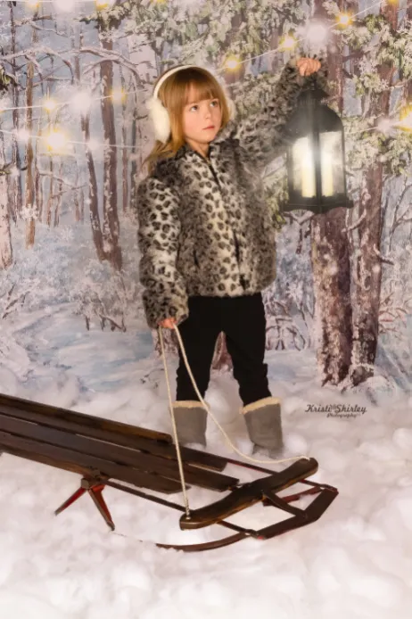 Kate Christmas Winter Snow Tree With Lights Backdrop for Photography Designed by JFCC