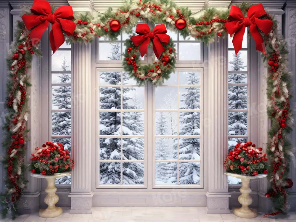 Kate Christmas Wreath Snow Window Backdrop Designed by Emetselch