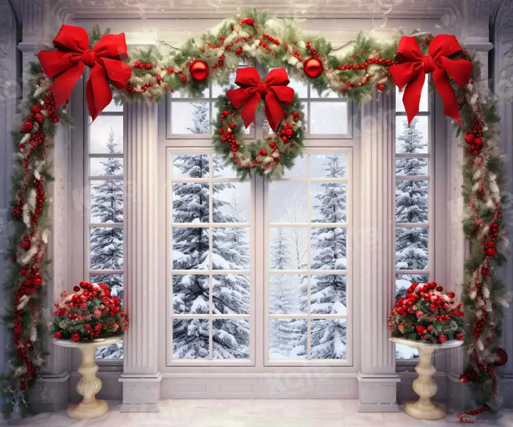 Kate Christmas Wreath Snow Window Backdrop Designed by Emetselch