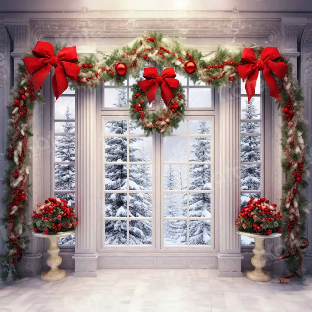 Kate Christmas Wreath Snow Window Backdrop Designed by Emetselch