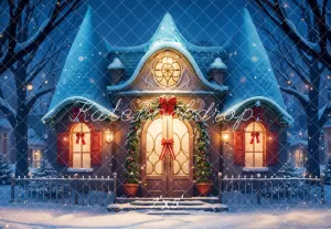 Kate Fantasy Cartoon Winter Snow Blue House Backdrop Designed by GQ