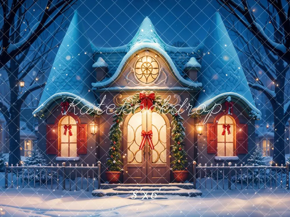 Kate Fantasy Cartoon Winter Snow Blue House Backdrop Designed by GQ